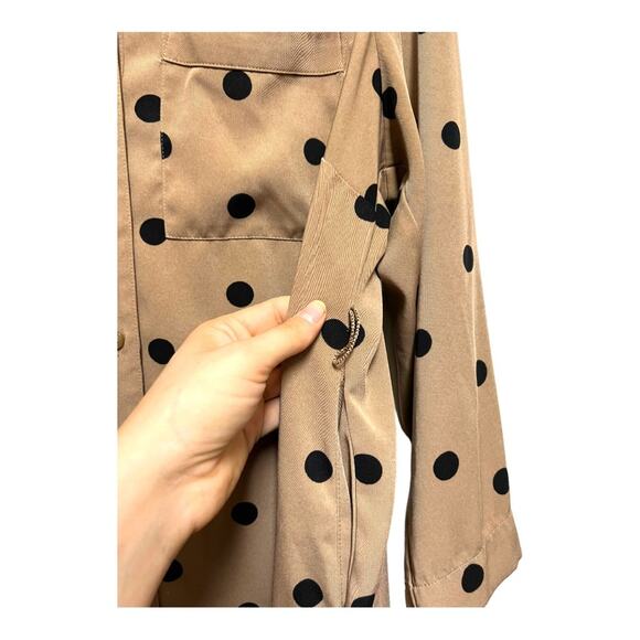 Fashion To Figure Taupe Tan with Black Polka Dots Button Down Shirt Dress 0 XL - Picture 4 of 7